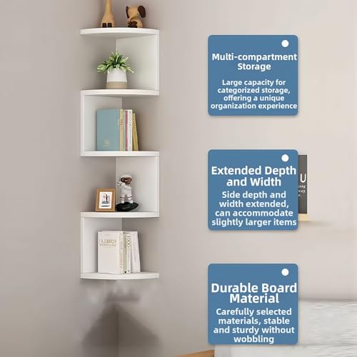5-Tier Corner Wall Shelf, Floating Zigzag Bookshelf for Home Storage
