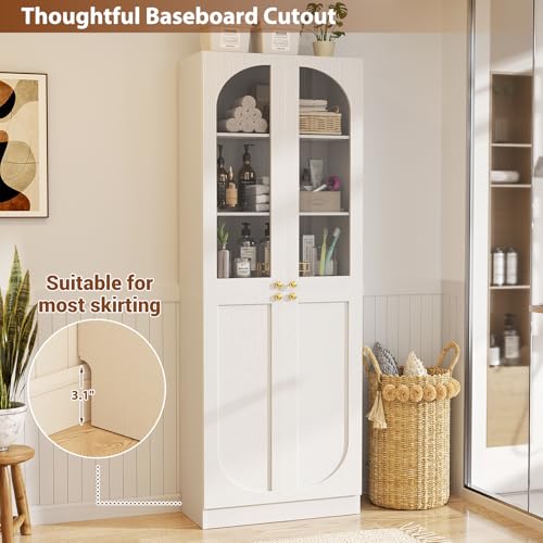 80-Inch Tall Kitchen Pantry Cabinet with Arched Glass Doors and Shelves