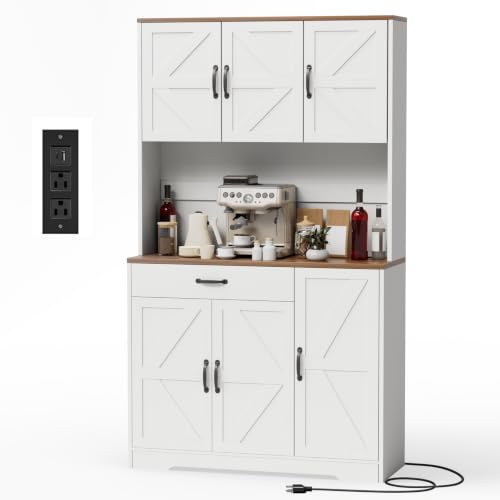 71" Kitchen Pantry Cabinet with Charging Station & Microwave Stand