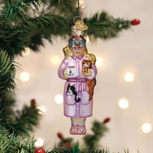 Old World Christmas Cat Lady Glass Blown Ornament - Handcrafted Holiday Decor for Cat Lovers
