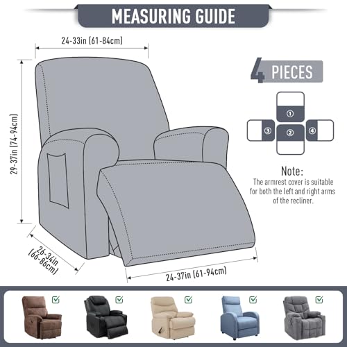 Stretch Recliner Chair Cover Set - Soft Washable Protector, Grey