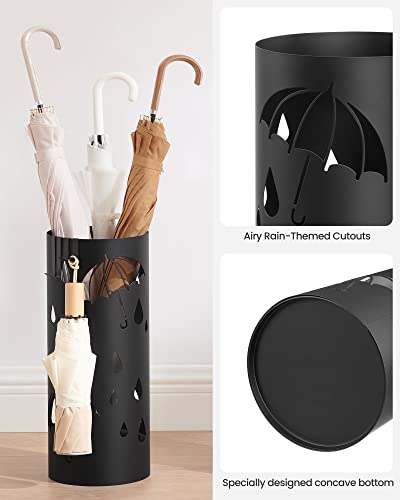 Metal Umbrella Stand with Drip Tray and Hooks, Matte Black Entryway Organizer