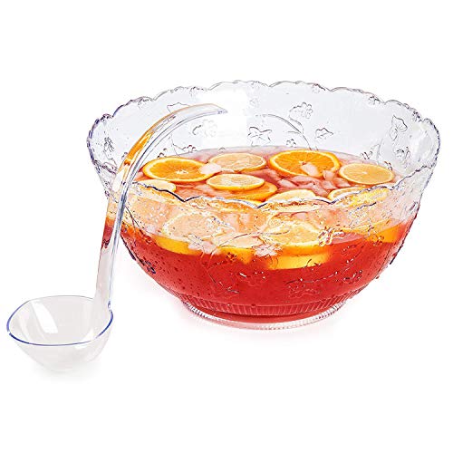 2-Gallon Large Plastic Punch Bowl with 5 oz Ladle - Crystal Clear Serving Set