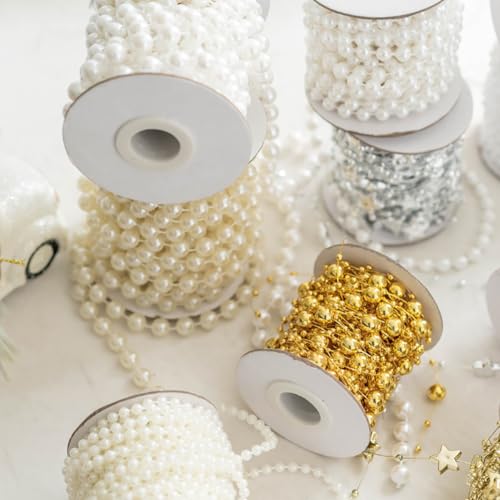 Silver Plastic Beaded Garland for Christmas Decorations, 10m Xmas Tree Beads
