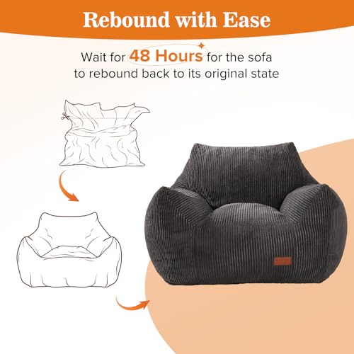 Ultra Soft Corduroy Bean Bag Chair with Armrests for Living Room