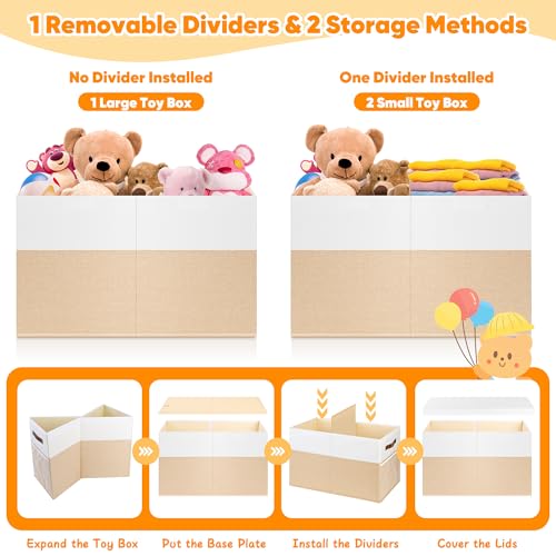 Large Collapsible Toy Storage Chest with Lid and Dividers, 25"x13"x16"