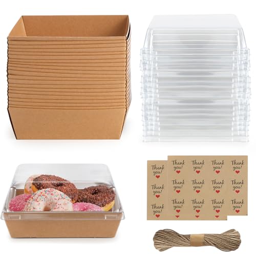 Brown 20 Pack Charcuterie Boxes with Clear Lids - Disposable Food Containers for Cakes, Desserts, Parties & Weddings