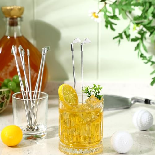 Hushee 10 Pcs Metal Golf Cocktail Stir Sticks - Reusable Swizzle Sticks for Drinks & Party Decorations - 7.87 Inches (Golf Clubs Variation)