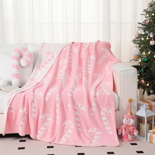 Pink Candy Canes Throw Blanket & Pillow Set - Christmas Home Decor