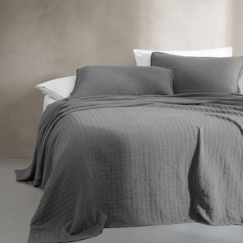 Queen Coverlet - 100% Cotton Jacquard Bedding, Graphite