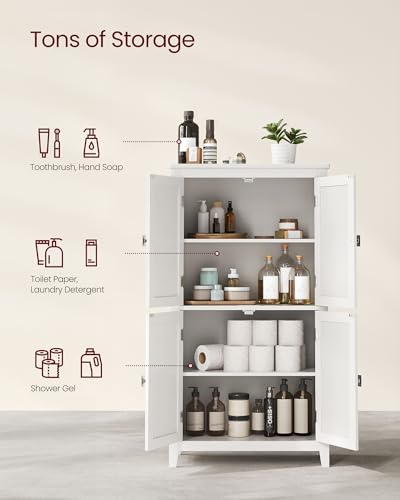 Freestanding Bathroom Floor Storage Cabinet with 4 Doors, Adjustable Shelves
