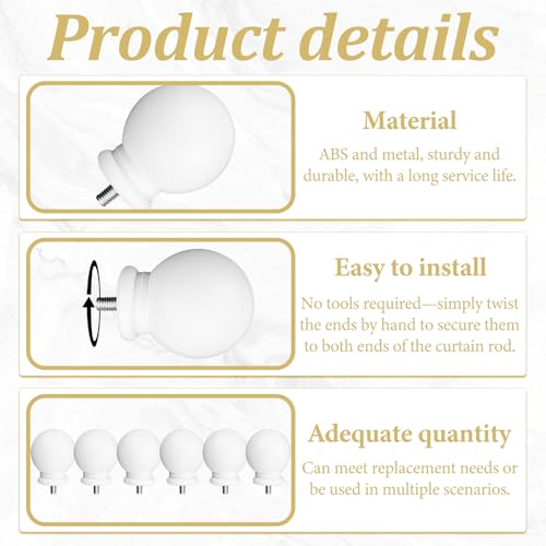 6-Pack Round Curtain Rod Finials, 1.22 Inch Decorative End Caps (M5 Screw)