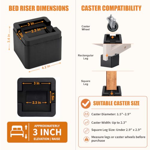 3-Inch Heavy-Duty Bed Risers - 4-Pack Anti-Slip Furniture Lifts (2200 lbs)