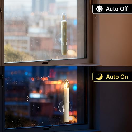 yunsheng 6.7" Window Candles with Sensor Dusk to Dawn, Suction Cups, 12PCS