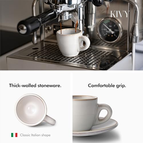 KIVY Espresso Cups Set 4x 3oz Stoneware - Thick Walled, Dishwasher Safe, Stonegrey Variation