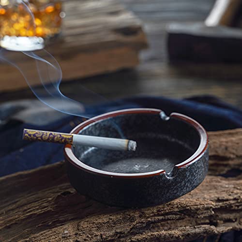 Ceramic Ashtray with Unique Lava Black Glaze - Medium Decorative Ash Tray