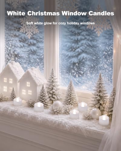 Homemory 24-Pack Flameless Tea Lights Candles – Cool White, White Body, 200+ Hours