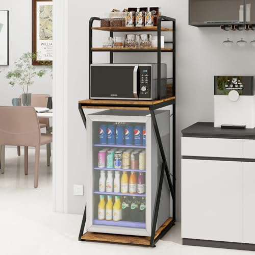 4-Tier Mini Fridge Stand with Power Outlet & Pull-Out Coffee Bar Shelf