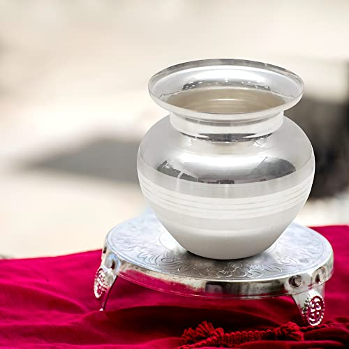 Silver Plated Kalash Pot - Medium Decorative Vessel for Puja and Rituals