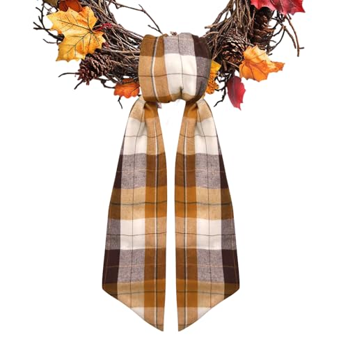 Fall Buffalo Plaid Wreath Sash Orange Check Cotton Ribbon for Front Door
