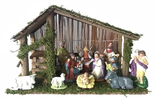 Rocky Mountain Goods 11-Piece Porcelain Nativity Set with Stable - Indoor Christmas Decor