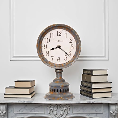 Aged Black Metal Mantel Clock with Quartz Movement and Arabic Numerals