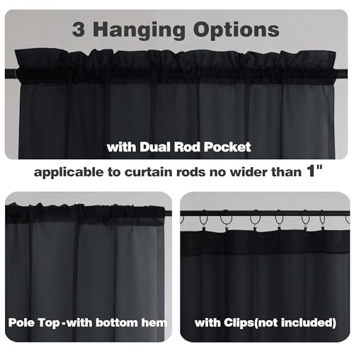 Black Sheer Curtains 72 Inches Length, 2 Panels Light Filtering Drapes