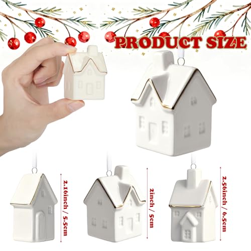 3Pcs Christmas Ceramic House Ornaments Mini Hanging Village Decorations
