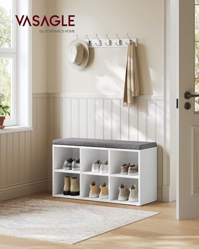 6-Compartment Shoe Storage Bench with Padded Seat and Adjustable Shelves
