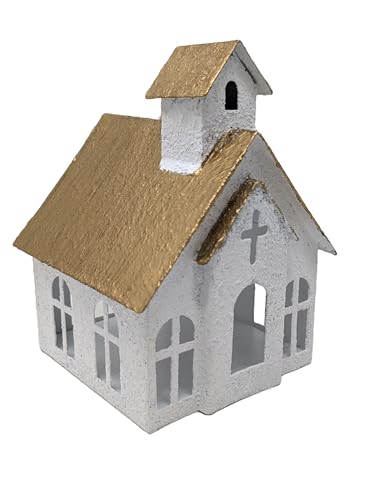 Rustic White Metal Church Tea Light Candle Holder with Cross Cutout