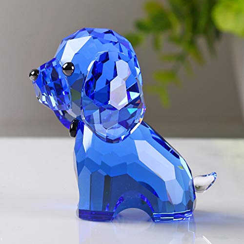 Blue DOJOZ Crystal Puppy Desktop Statue - Cute Glass Dog Figurine, Home Decor