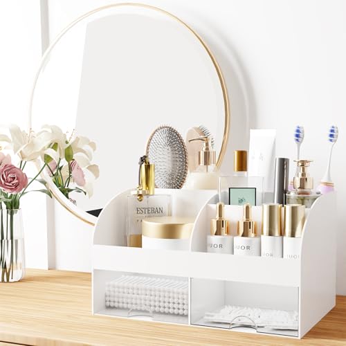 COMFYROOM White 1-Pack Makeup Organizer with Drawers & Compartments for Vanity