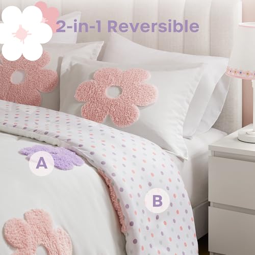 Floral Chenille Comforter Set - 4-Piece Kids Queen Bedding with Shams