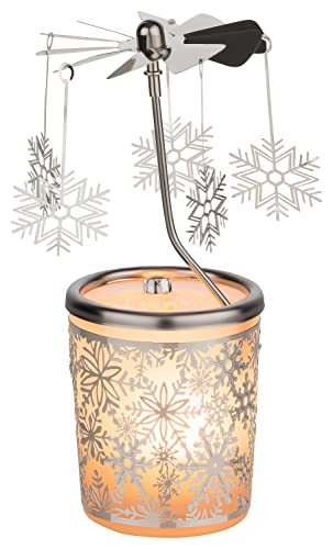 MaMeMi Snowflake Tealight Candle Holder Carousel – Glass Wind Light, 5.9", Tealight Included