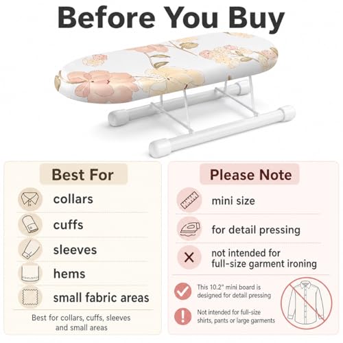 10.2-Inch Mini Ironing Board for Sleeves, Collars and Hems - Foldable Tabletop