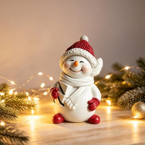 Xmas Style Snowman Gift Box Christmas Resin Figurine Cute Ornament Set