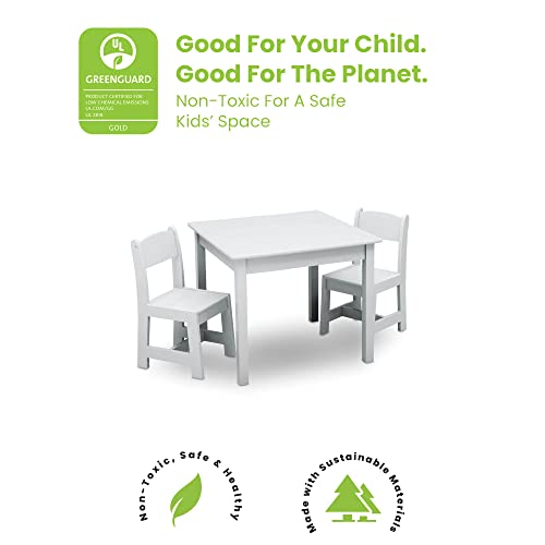 Kids Wooden Table and Chair Set - 3-Piece Playroom Furniture, White