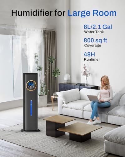 Large Room Cool Mist Humidifier 8L Top Fill with Essential Oil Tray