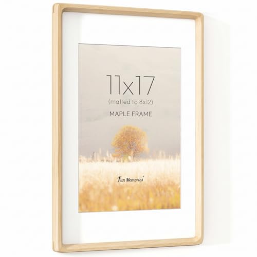 Fun Memories 11x17 Maple Wood Frame with HD Tempered Glass - Handcrafted, Rounded Corners, Wall or Tabletop Display, Variation: Maple / HD Tempered Glass / 1