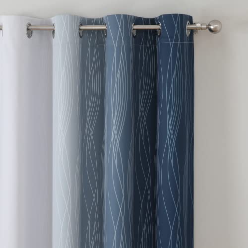 Navy Blue Ombre 100% Blackout Curtains, Thermal Grommet Drapes (52" x 84", 2 Panels)