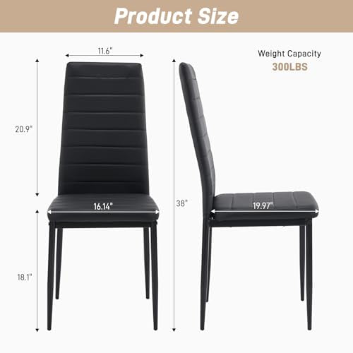 Black PU Leather Dining Chairs Set of 4 - Ergonomic High Back Kitchen Chairs