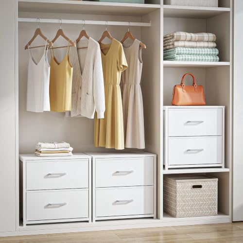 2 Pack Stackable Closet Storage Drawers, White Fabric Dresser Organizer