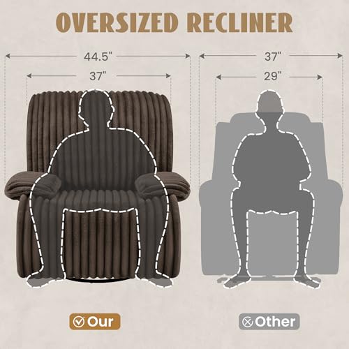 Oversized 40-Inch Swivel Glider Recliner with Adjustable Armrests