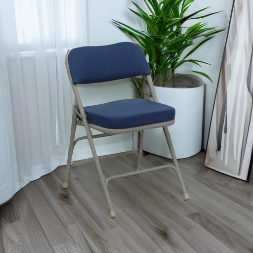 Set of 2 Navy Fabric Padded Folding Chairs with Steel Frame