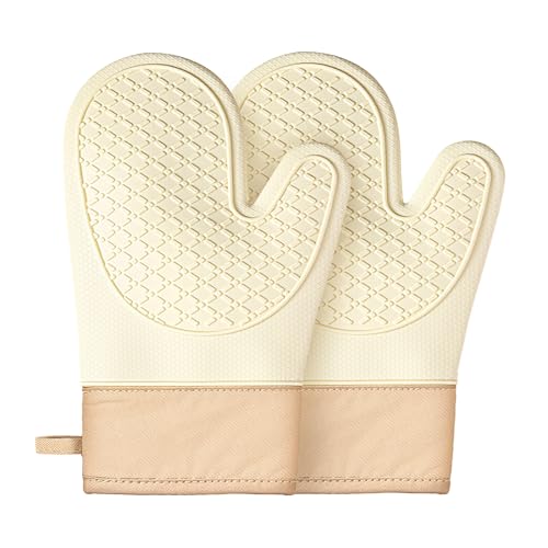 Silicone Oven Mitts, Waterproof Heat Resistant Kitchen Gloves (2 PCS)