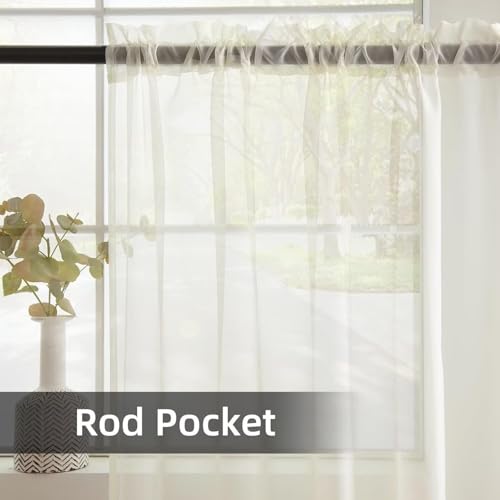 Sheer Rod Pocket Curtains 4 Panels - Ivory Voile Draperies 52x108
