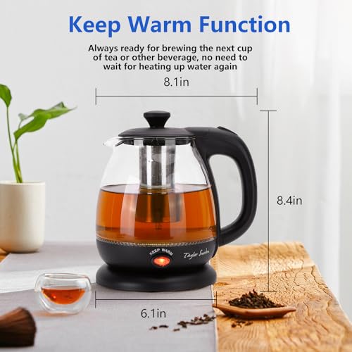 1L Electric Glass Kettle with Tea Infuser and Keep Warm Function