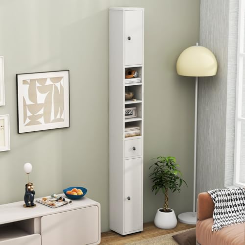 Tall Slim Bathroom Storage Cabinet, 71-Inch Freestanding Tower with Drawer