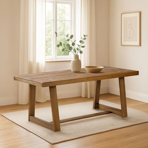 72-Inch Solid Wood Farmhouse Dining Table - Rectangular Kitchen Table