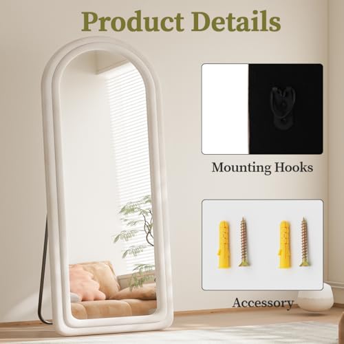 71" x 32" Arched Full Length Floor Mirror with Stand, Shatterproof White
